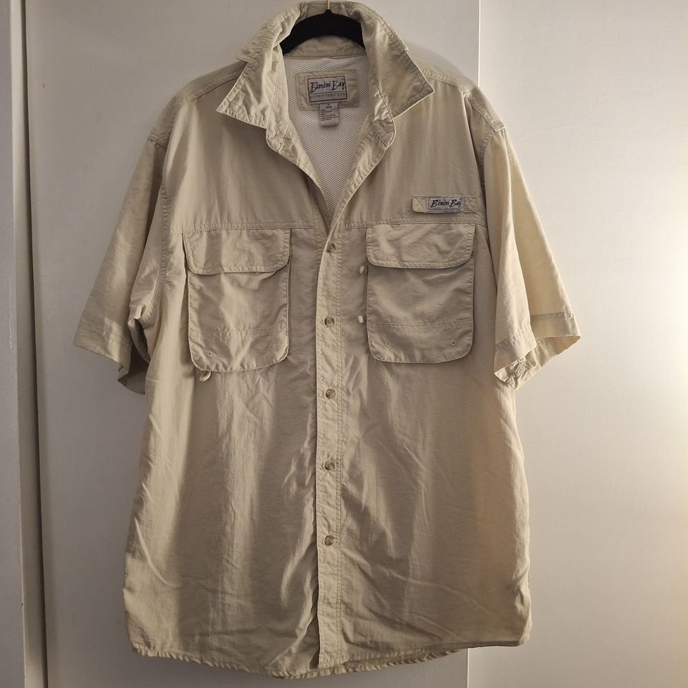 Bimini Bay Outfitters Men's Short Sleeve Camp Shirt in Beige